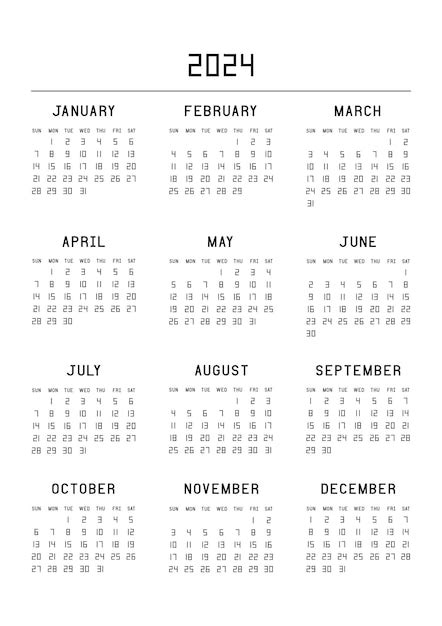 Calendario Para El Año 2024 Vector Premium