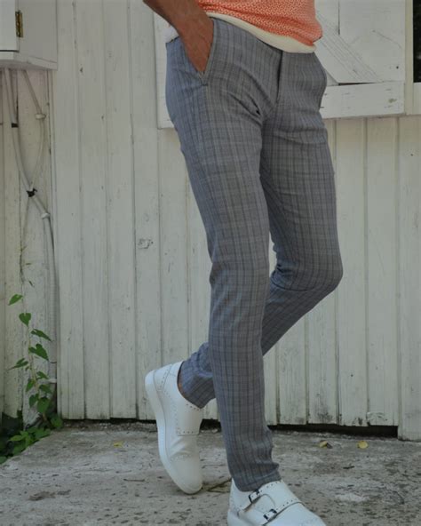 Buy Gray Slim Fit Plaid Pants By Gentwith With Free Shipping