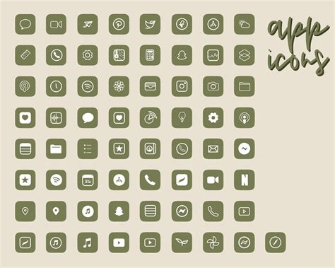 65 Premium Aesthetic Minimalist Olive Green Ios 14 App Icons Etsy