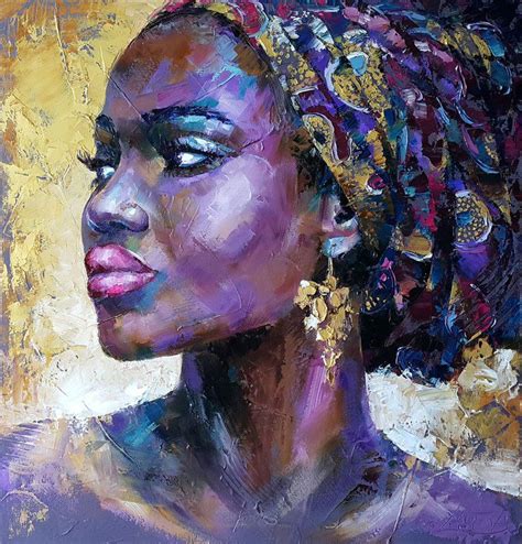 Portrait African Woman Oil Original Painting On Canvas