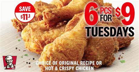 Kfc Is Offering 6 Pieces Of Signature Original Recipe Or Hot And Crispy Chicken For Just 9 On
