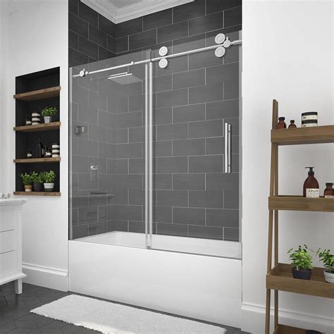 Gridscape 58 w x 76 h hinged framed shower door. OVE Decors Sydney 59.5-in W x 59.0-in H Frameless Bathtub ...