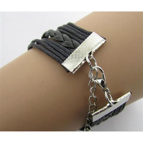 Black Leather Wrap Bracelet Tree And Dove Charms From Category
