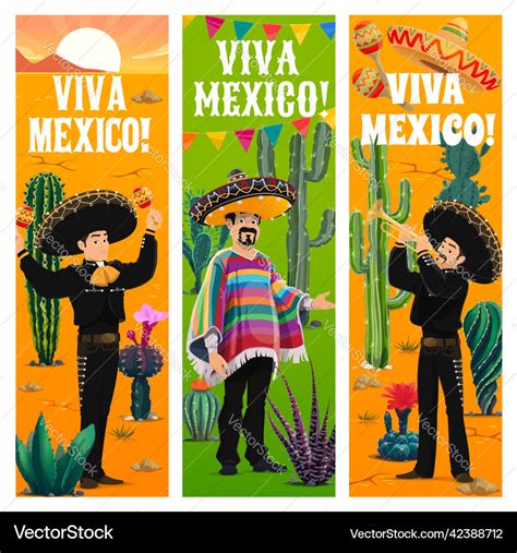 Viva Mexico Banners Mexican Mariachi Artists Band Vector Image