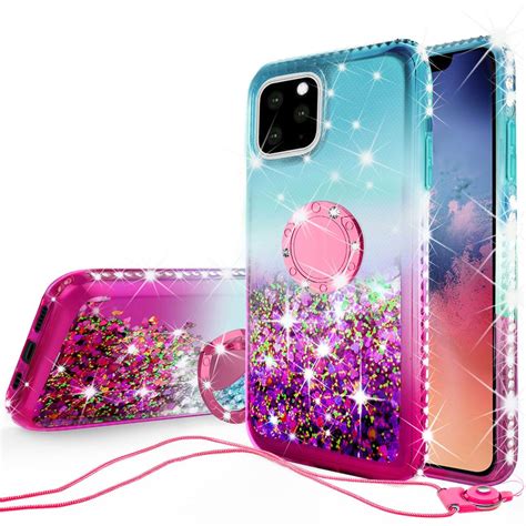 Iphone 11 Pro Max Case Ring Kickstand Liquid Glitter Bling Sparkle