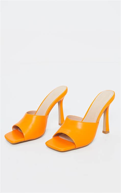 Orange Square Toe Mule High Heels Shoes Prettylittlething Ie