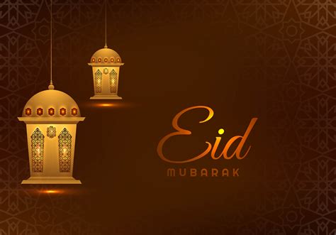 Eid Mubarak Brown Geometric Background With Lanterns 1052067 Vector Art
