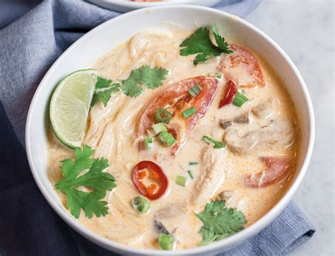Thai Coconut Chicken Soup Tom Kha Gai With Rice Noodles — Zestes Recipes