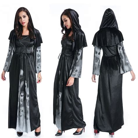 Fantasia Women Sexy Black One Outfit Gothic Skelon Demon Long Dress Exotic Witch Cosplay Vampire