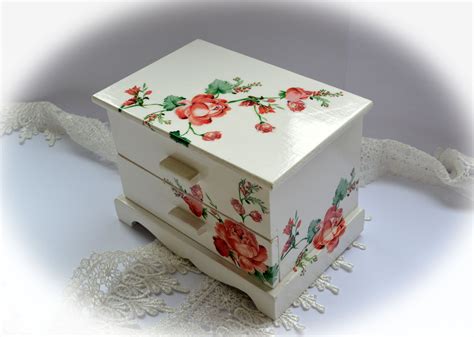 Decoupage Decorated Wood Box Decorative Jewellery Box Small Storage