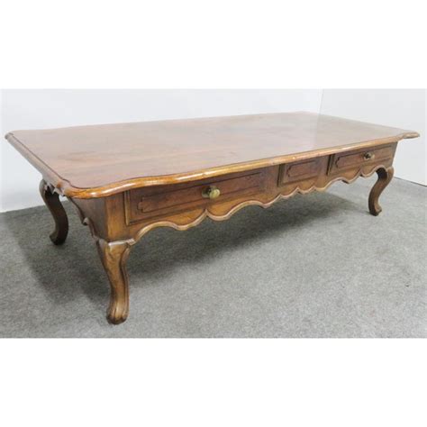 Model display coffee tables and cabinets; Baker Collector's Choice Louis XV Walnut Coffee Table ...