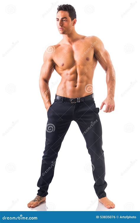 Shirtless Musculeman With Elegant Pants Standing Stock Photo Image