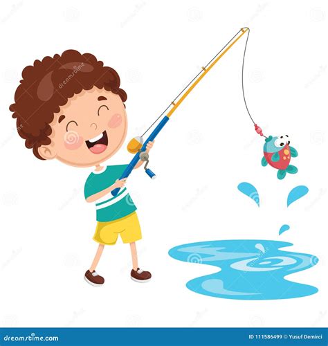 Illustrazione Di Vettore Di Una Pesca Del Bambino Illustrazione
