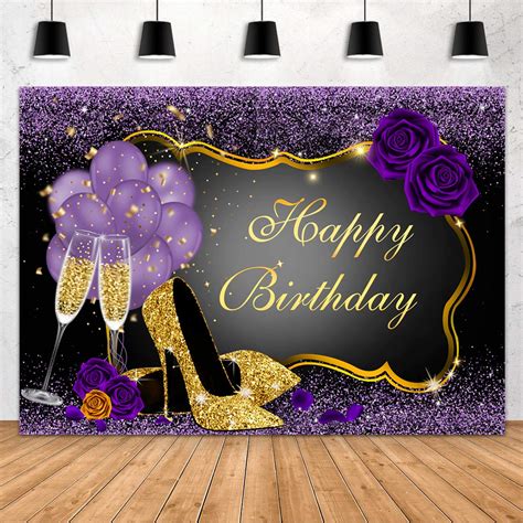 Buy Aperturee X Ft Sweet Purple Happy Birthday Backdrop Rose Shiny Sequin High Heels Champagne