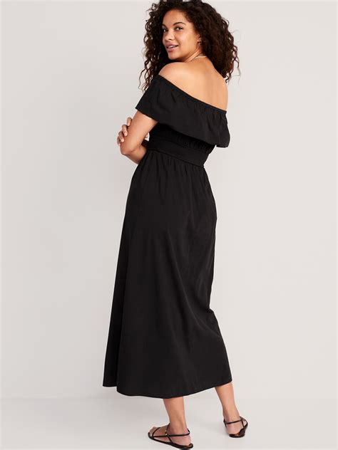 Waist Defined Ruffled Off The Shoulder Smocked Maxi Dress For Women
