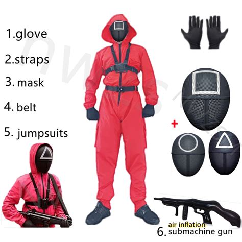 Squid game villain Red jumpsuit cosplay costume Halloween party Round