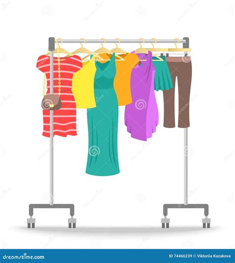 Rolling Hanger Rack With Women Clothes Collection Stock Vector