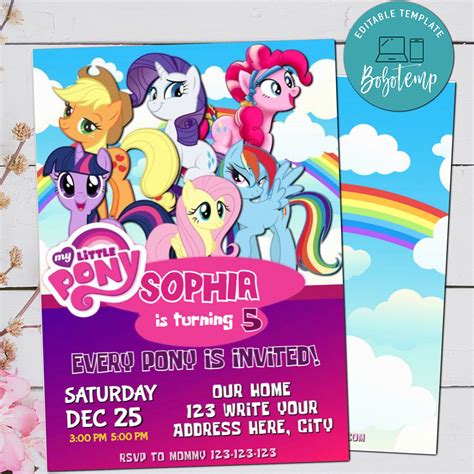 Editable My Little Pony Invitation For Girl Instant Download