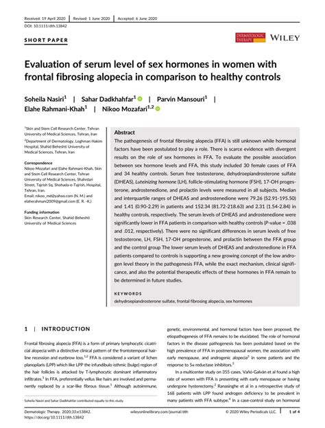 Evaluation Of Serum Level Of Sex Hormones In Women With Frontal Fibrosing Alopecia In Comparison
