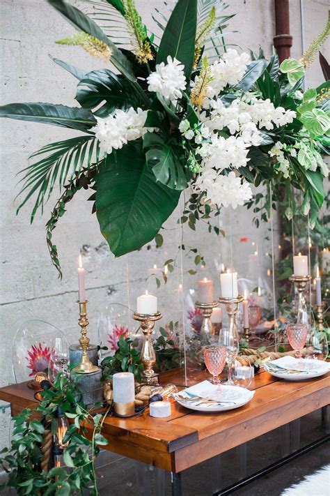 stylish tropical wedding inspiration in the pacific northwest cheap wedding table centerpieces