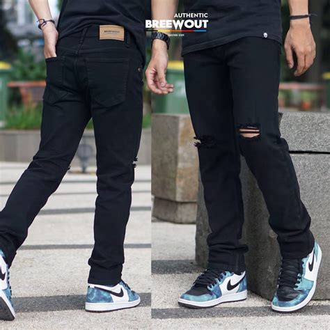 Celana Jeans Hitam Pensil Pria Sobek Jins Jean Panjang Laki Cowok Dewasa Slimfit Skinny Polos