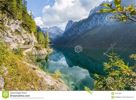 Gosau Lake With Dachstein Glacier In Summer Upper Austria Stock Photo