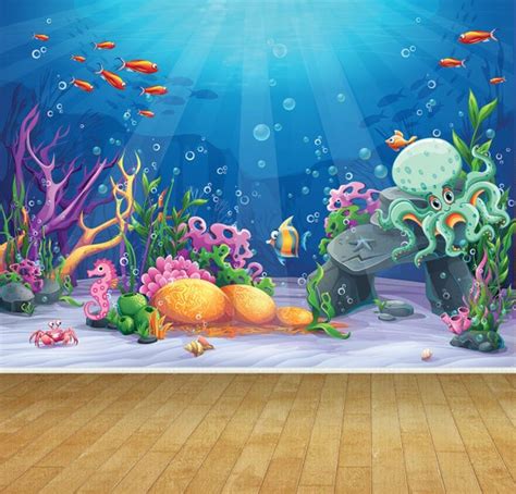 Underwater Sea Fish Ocean Animated Kids Wallpaper Mural Etsy Uk