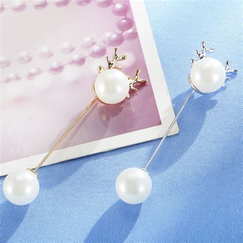 New Classic Unisex Antler Lapel Pins Fashion Simulated Pearl Women Men Stick Brooches Pin