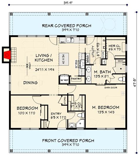2 Bedroom Country Home Plan Under 1300 Square Feet With Vaulted Open
