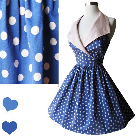 Retro Blue Polka Dot Full Skirt Dress M 5000 Fifties Fashion