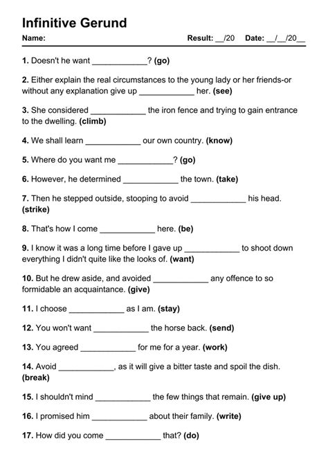 Printable Infinitive Gerund Pdf Worksheets With Answers Grammarism