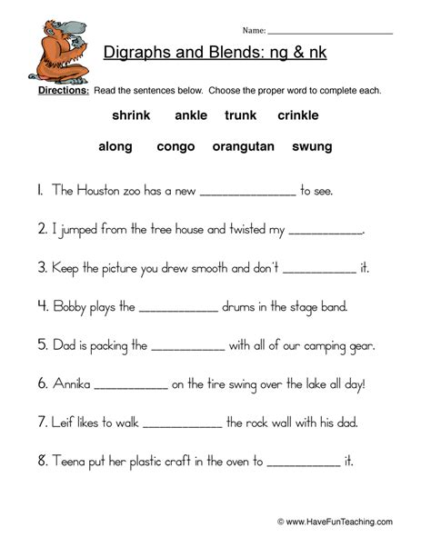 Ngnk Digraph Worksheet By Teach Simple