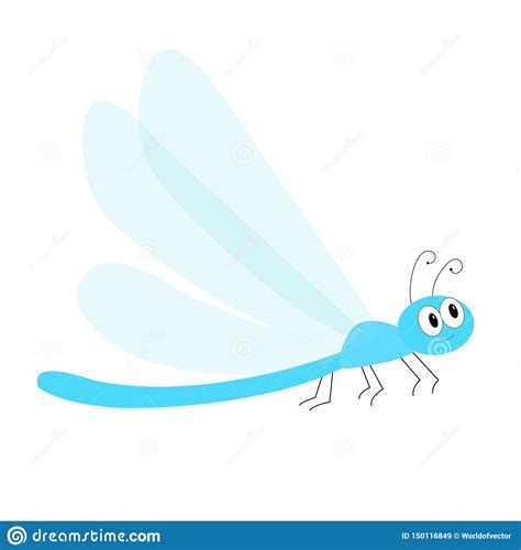 Dragonfly Icon Cute Cartoon Kawaii Funny Character Blue Dragon Fly
