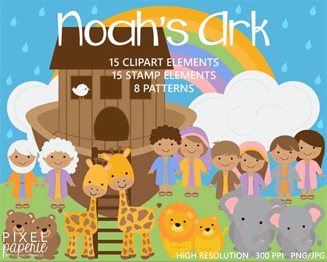 Christian Clip Art Bible Clipart Characters Noah Ark Digital Etsy