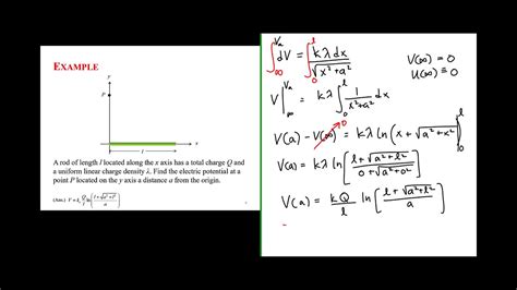 Electric Potential Due To A Finite Line Of Charge Youtube