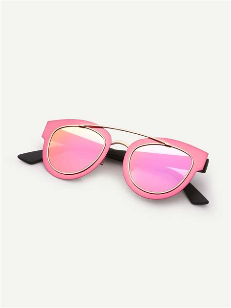 Hot Pink Fashionable Metallic Frame Sunglasses Shein Sheinside
