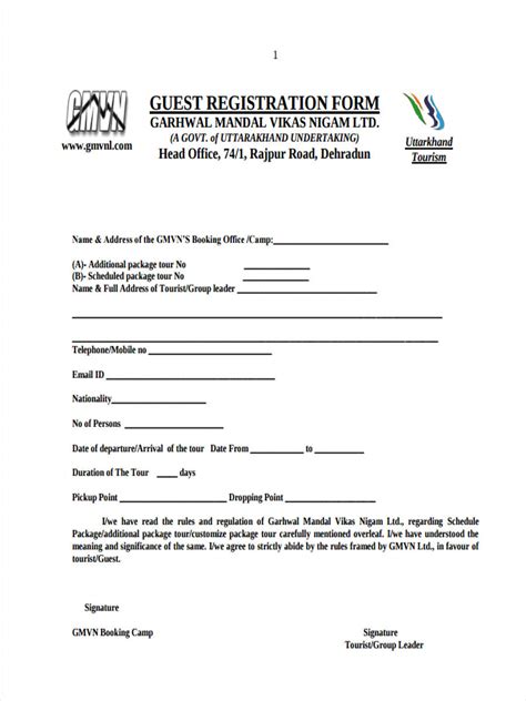hotel registration form templates