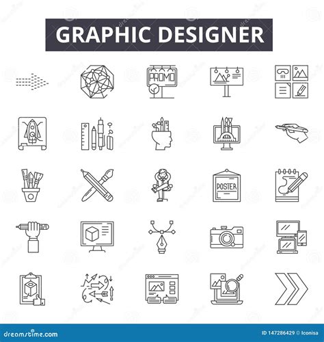 Graphic Designer Line Icons Signs Vector Set Linear Concept Outline