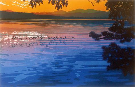 Skimming The Sunset Ii By William Hays Linocut Print