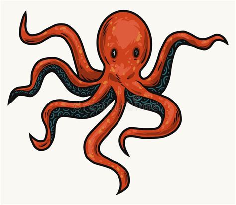 Octopus Color Illustrations Isolated On White Background Hand Drawn