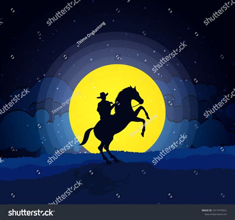 American Cowboy Horse Wild West Moon Stock Vector Royalty Free