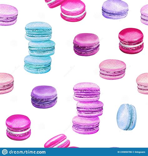Macaroon Sweets Pink Seamless Pattern Watercolor Illustrations Stock