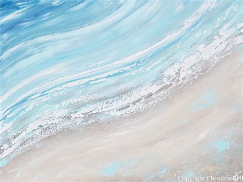 Original Art Abstract Painting Aqua Blue Ocean Beach Coastal Decor