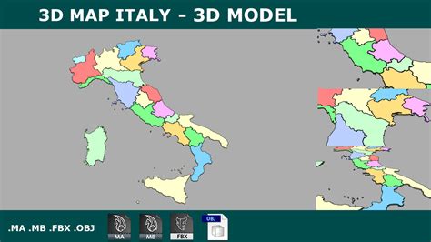 3d Model 3d Map Italy With All Regions Shape Planispehere Vr Ar