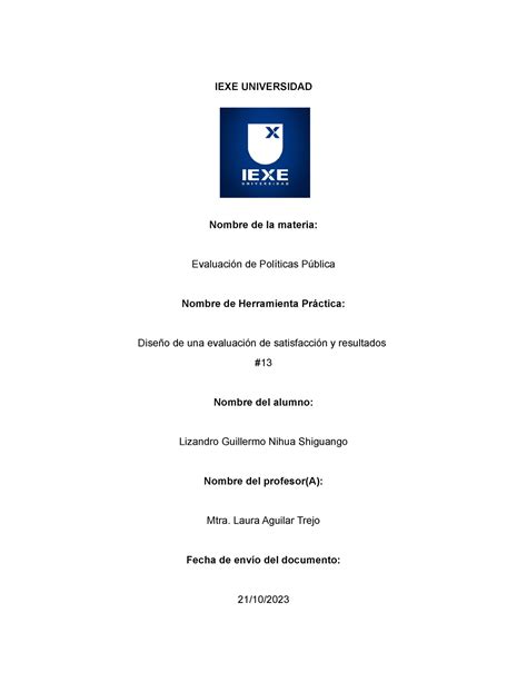 Evaluación De Políticas Públicas Iexe Universidad Nombre De La