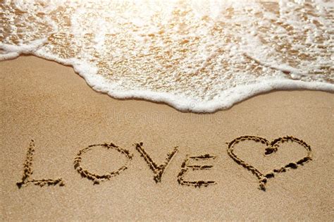 Heart On The Beach Love Message In The Sand Romance Valentines Stock