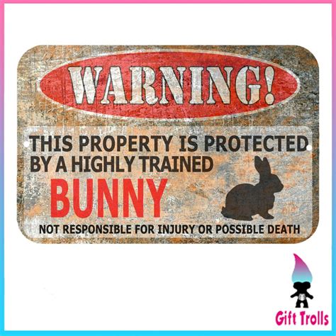 Bunny Or Rabbit Sign Funny Metal Signs Bunny Warning Sign Etsy