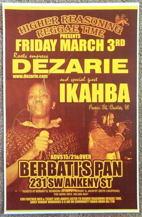 Signed Dezarie Gig Poster In Person Wproof Reggae Concert