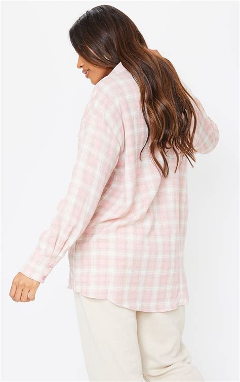 pale pink checked oversized pocket detail shirt prettylittlething aus