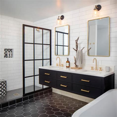 Small bathroom sink cabinet designs for storage ideas, towel storage solutions and bathtub design ideas home interior design ideas. Black and White Modern Double Vanity Bathroom | HGTV